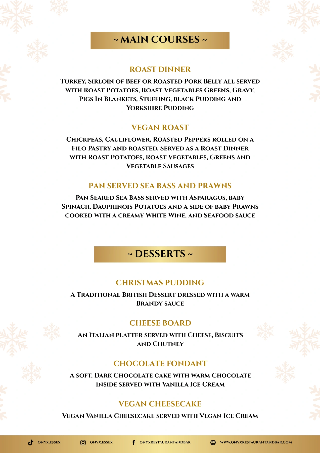 Christmas Day main courses and desserts