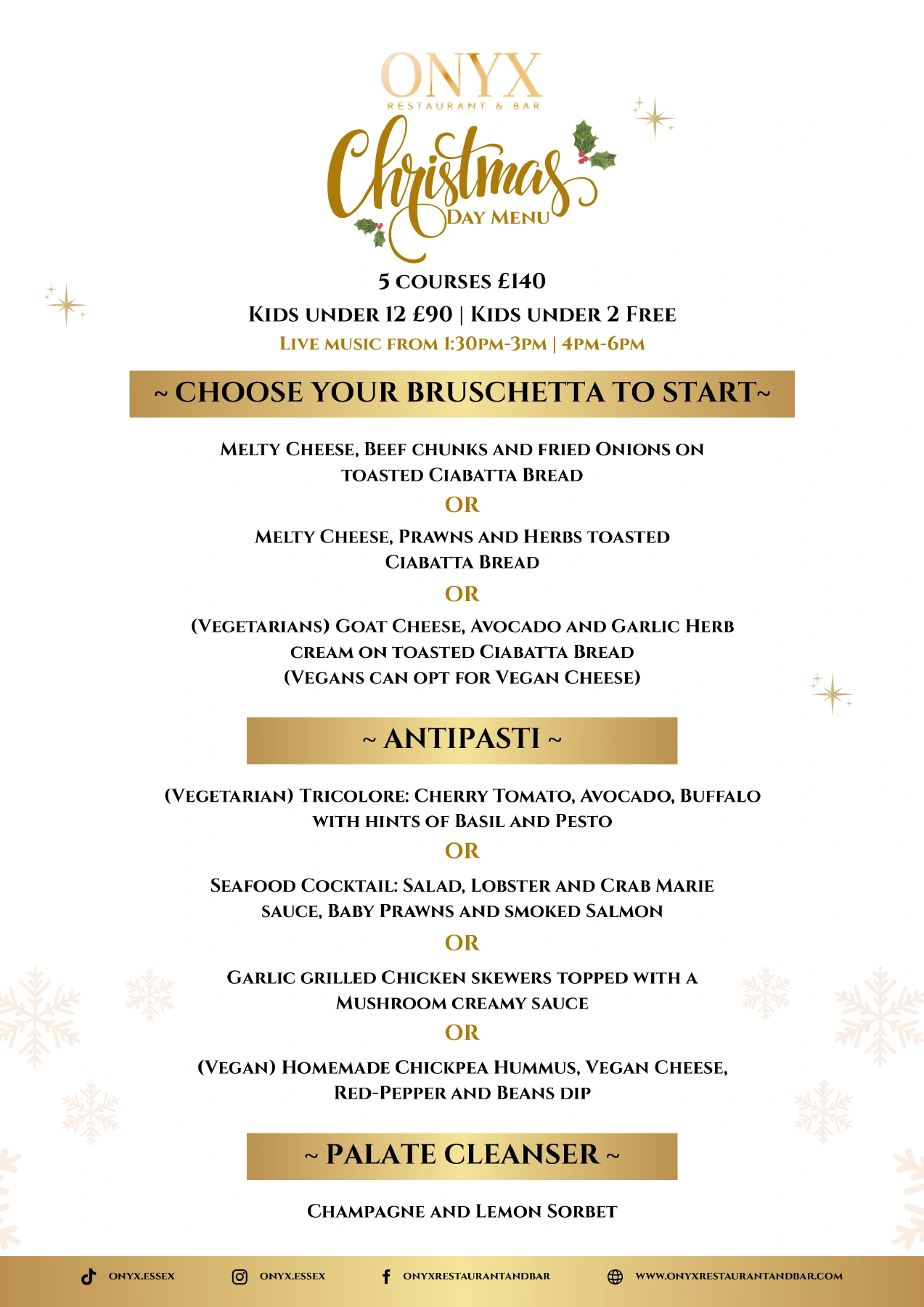 Christmas Day dining poster at Onyx